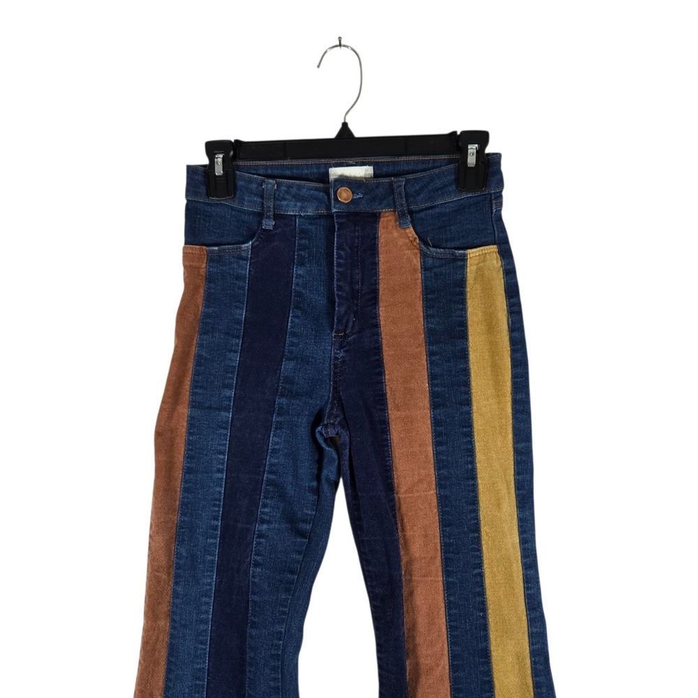 Altar'd State Patchwork Jeans Womens 28 Blue Brown High Rise Flare Leg Boho - Picture 2 of 10